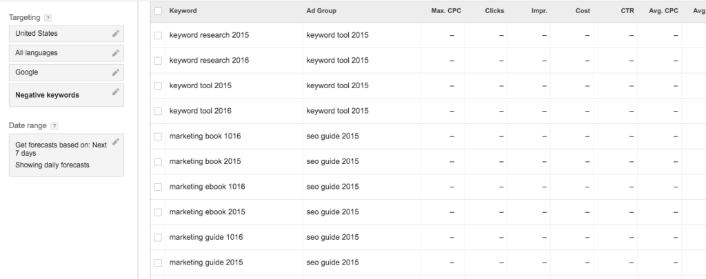 Keyword planner mixing keywords 2